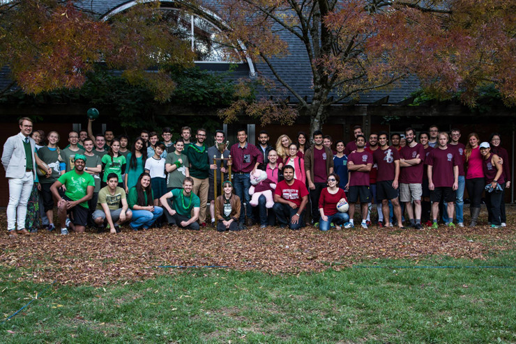 Green College and St. John's College with the Wreck-Tower Cup at the beginning of the fourth semi-annual Challenge