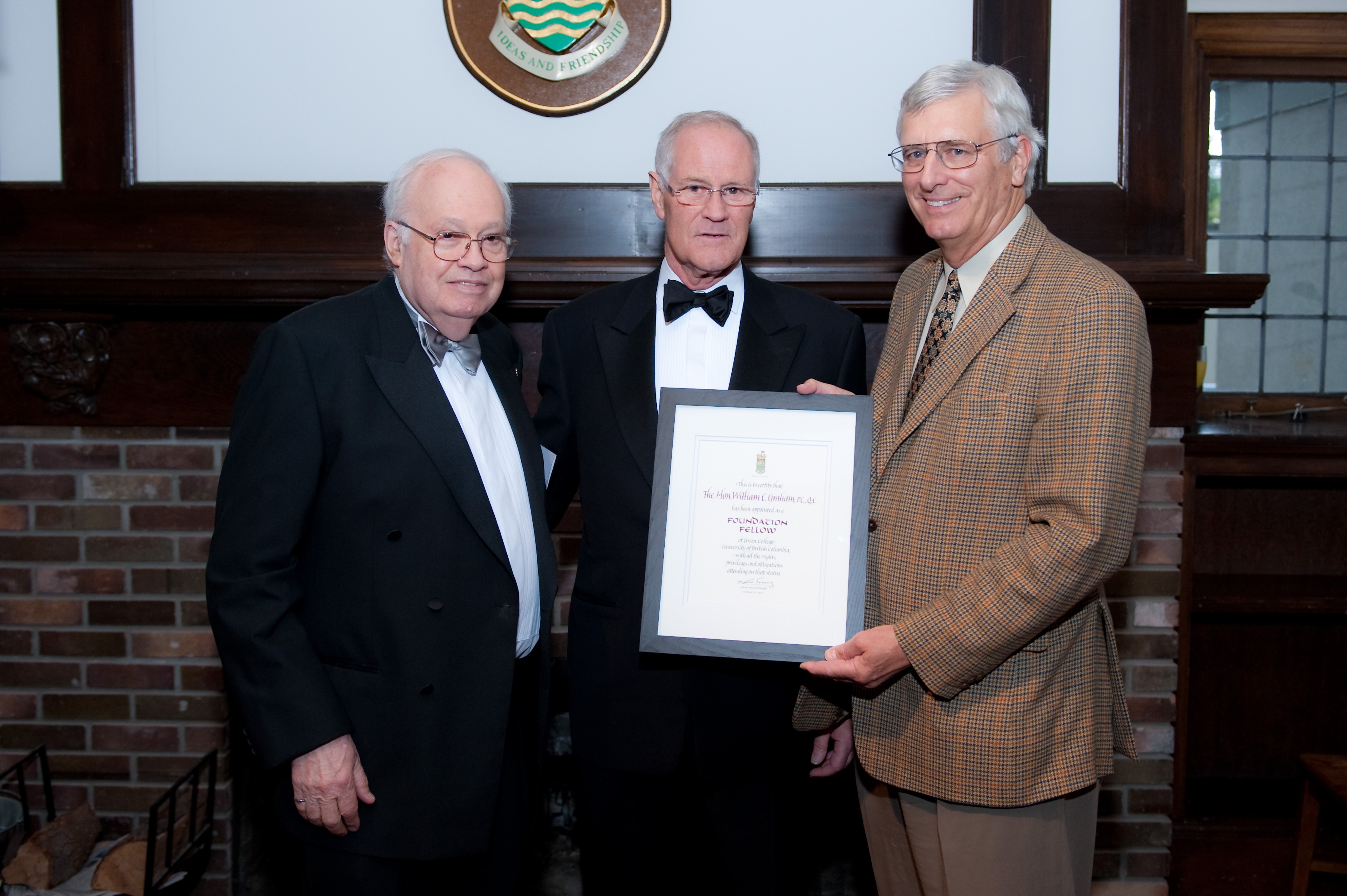 The Hon. William C. Graham PC QC (centre), with David Strangway (left) and Haig Ferris.